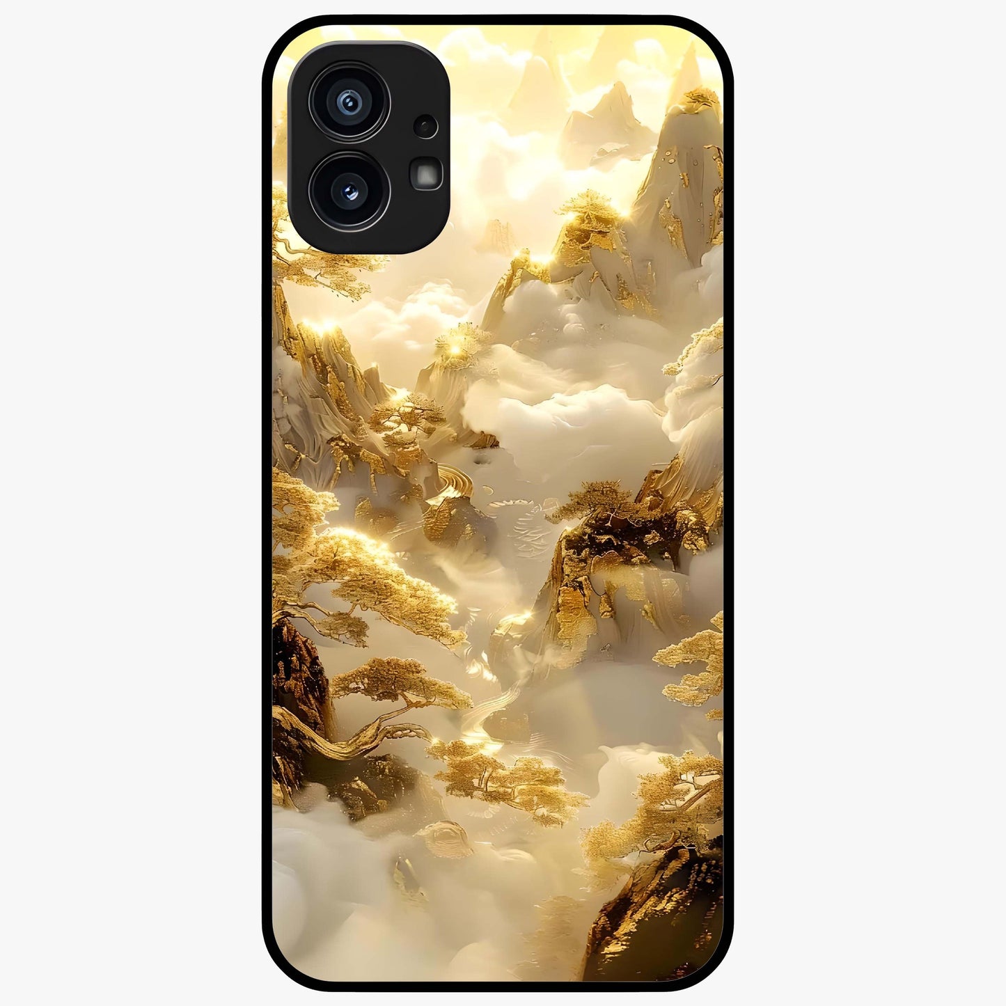 Gates Of Illumination Glass Case showing flat back view with mystical illuminated gate artwork and glossy glass finish.