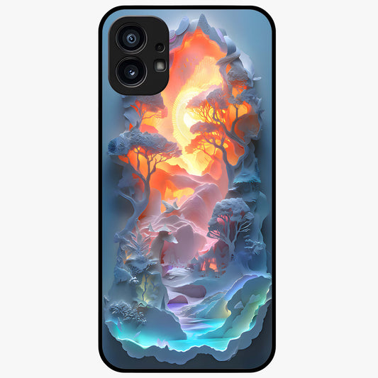 Glow Forest Portal Glass Case showing flat back view with glowing forest portal artwork and glossy glass finish.