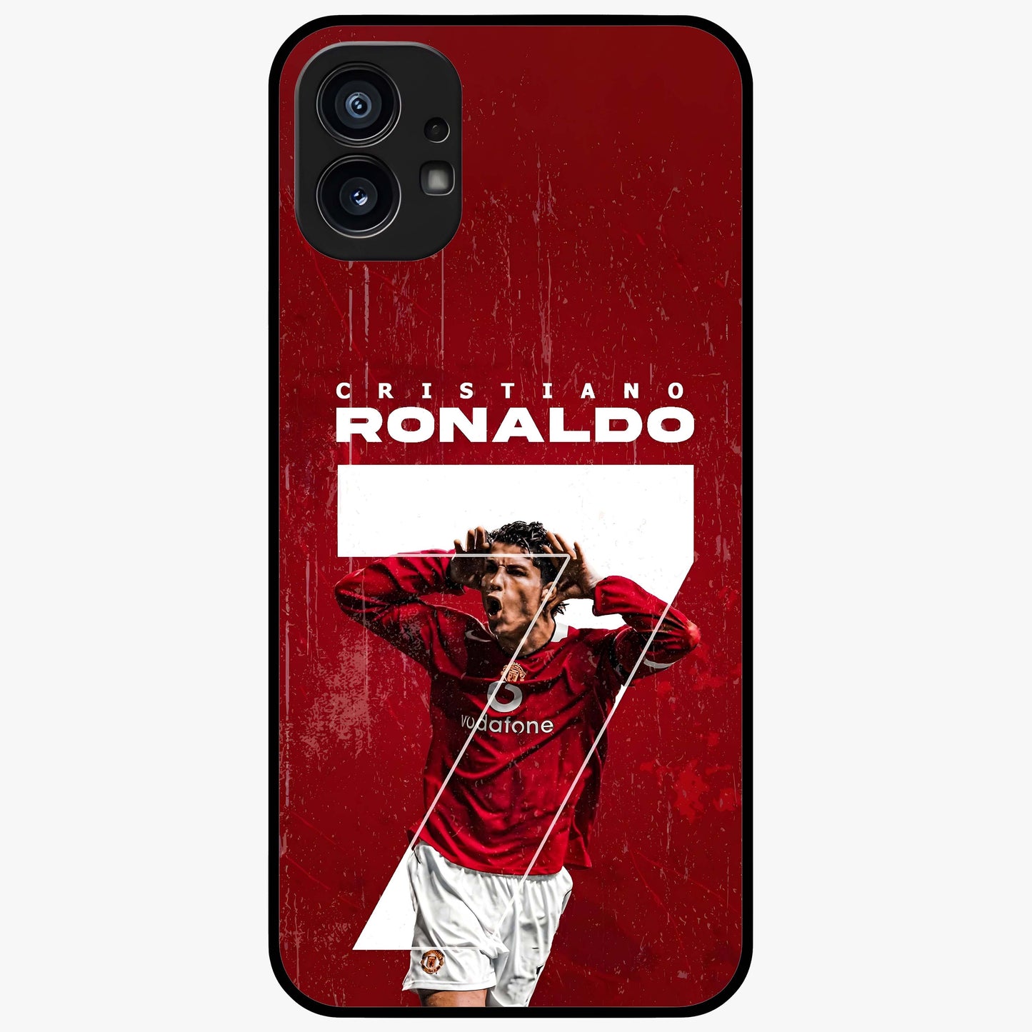 Goal Celebration Legacy Glass Case showing flat back view with football celebration inspired artwork and glossy glass finish.