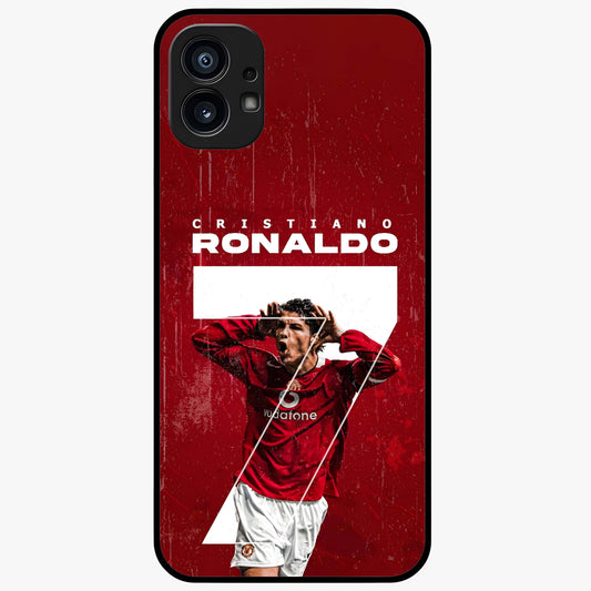 Goal Celebration Legacy Glass Case showing flat back view with football celebration inspired artwork and glossy glass finish.