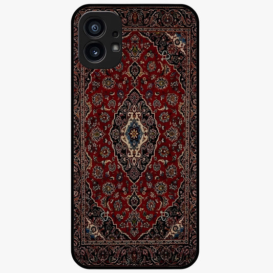 Heritage Carpet Royale Glass Case showing flat back view with ornate Persian carpet inspired pattern and glossy glass finish.