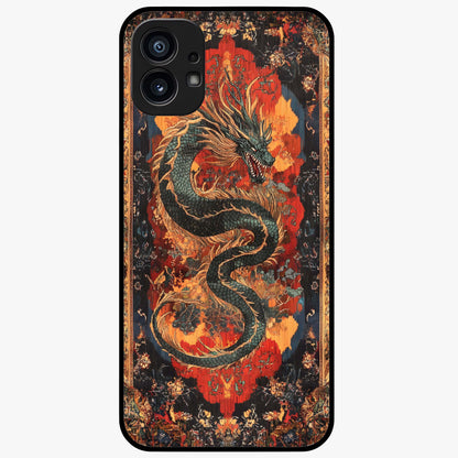 Inferno Dragon Soul Glass Case showing flat back view with fiery dragon artwork and glossy glass finish.