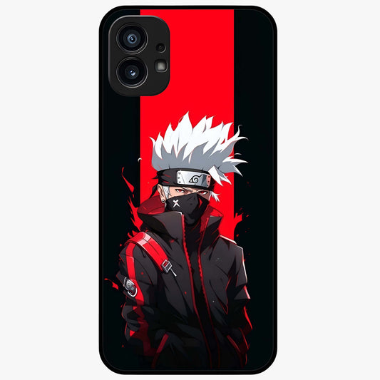 Kakashi Scarlet Shadow Glass Case showing flat back view with powerful anime ninja artwork and glossy glass finish.