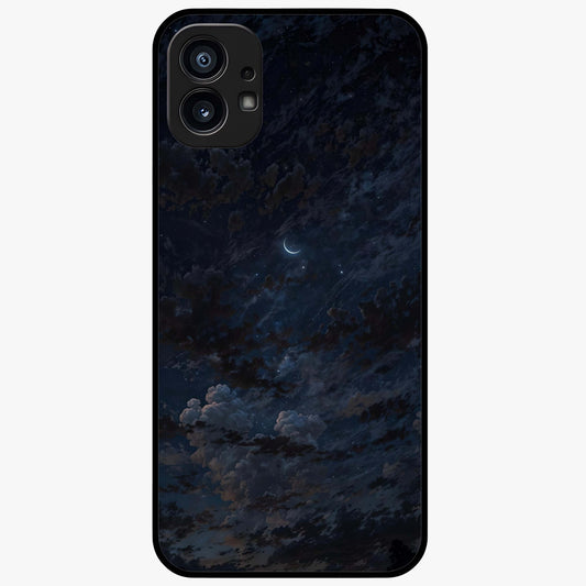Lunar Veil Silence Glass Case showing flat back view with mystical moon veil artwork and glossy glass finish.