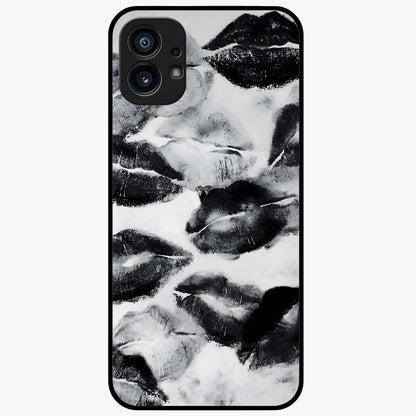 Midnight Kiss Marks Glass Case showing flat back view with lipstick kiss mark artwork and glossy glass finish.