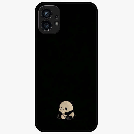 Midnight Panda Love Glass Case showing flat back view with cute panda themed artwork and glossy glass finish.