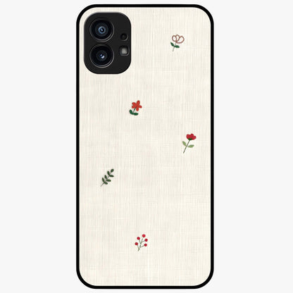 Minimal Petal Whispers Glass Case showing flat back view with soft minimal floral artwork and glossy glass finish.