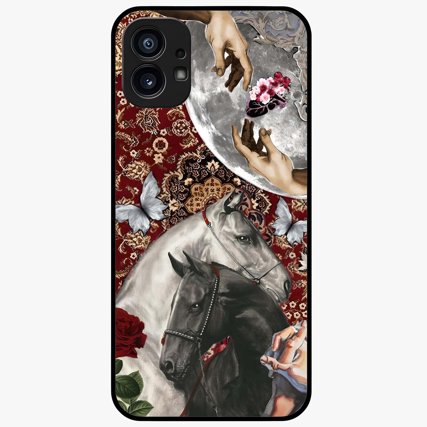 Moonlit Royal Stallion Glass Case showing flat back view with majestic horse under moonlight artwork and glossy glass finish.
