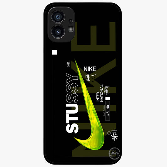Neon Street Edition Glass Case showing flat back view with neon street style artwork and glossy glass finish.