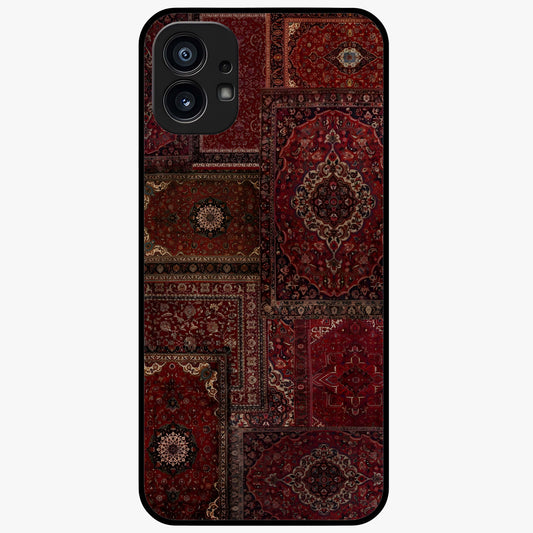 Persian Velvet Tale Glass Case showing flat back view with luxurious Persian velvet pattern artwork and glossy glass finish.
