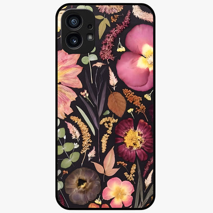 Petal Dream Tapestry Glass Case showing flat back view with intricate floral tapestry artwork and glossy glass finish.
