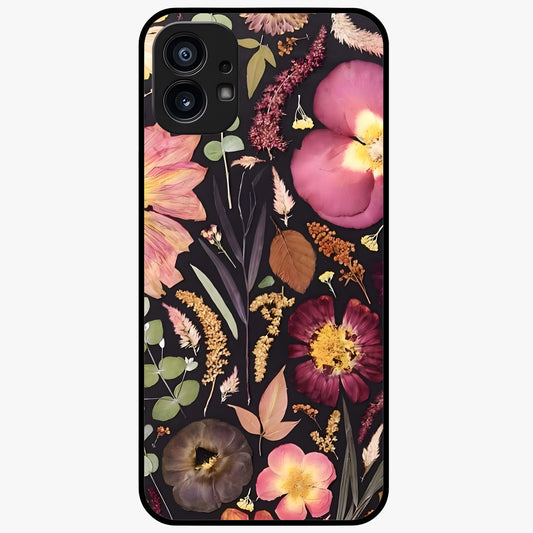 Petal Dream Tapestry Glass Case showing flat back view with intricate floral tapestry artwork and glossy glass finish.
