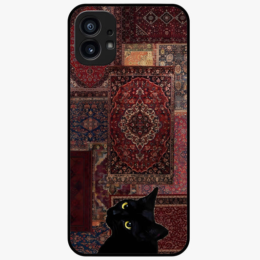 Regal Magic Cat Apple Glass Case showing flat back view with magical cat artwork holding apple and glossy glass finish.