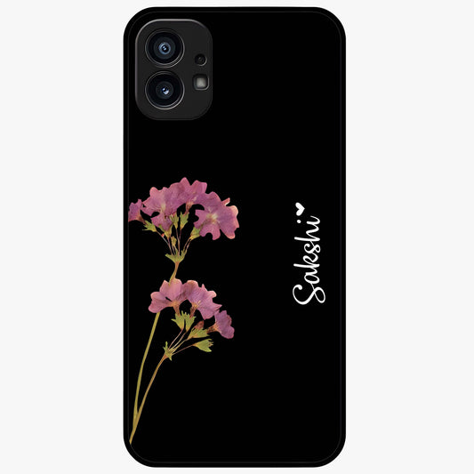 Riching Lavender Flower Custom Name Glass Case showing flat back view with lavender floral artwork and personalized name design.