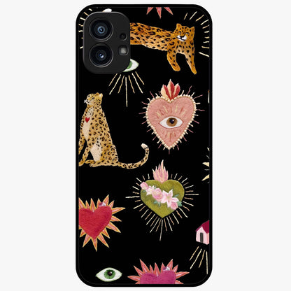 Sacred Jungle Heart Glass Case showing flat back view with jungle inspired heart artwork and glossy glass finish.