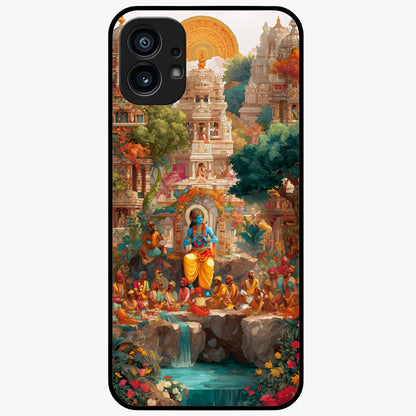 Sacred Sunlight Gods Glass Case showing flat back view with divine sunlight themed artwork and glossy glass finish.