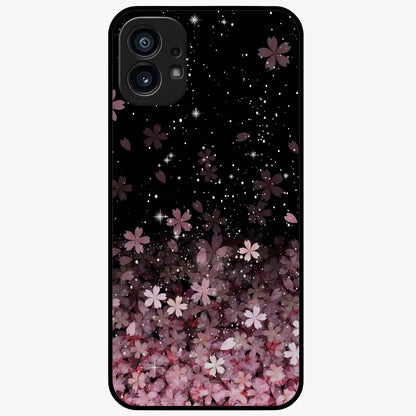 Small Starry Flowers Glass Case showing flat back view with delicate starry floral artwork and glossy glass finish.