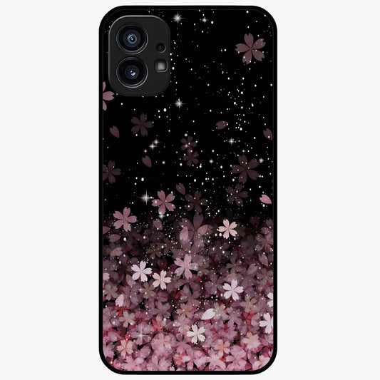 Small Starry Flowers Glass Case showing flat back view with delicate starry floral artwork and glossy glass finish.