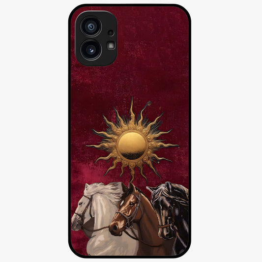 Solar Riders Glass Case showing flat back view with dynamic rider themed artwork and glossy glass finish.