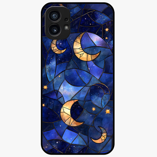 Starlit Sky Tapestry Glass Case showing flat back view with decorative starry sky tapestry artwork and glossy glass finish.