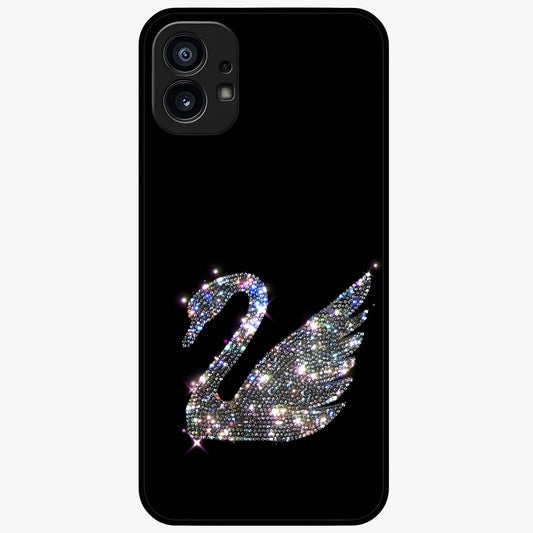 Starlit Swan Grace Glass Case showing flat back view with graceful swan artwork under starry sky and glossy glass finish.
