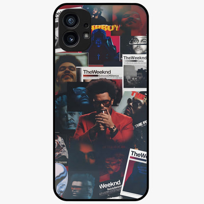 The Weeknd Glass Case showing flat back view with music inspired artistic portrait artwork and glossy glass finish.
