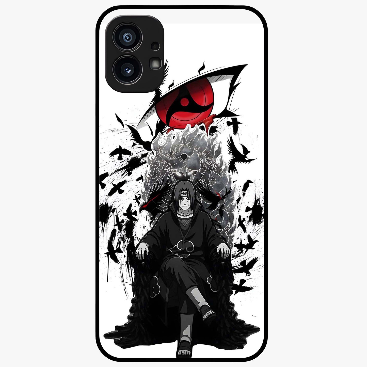 Uchiha Shadow Throne Glass Case showing flat back view with cosmic underwater themed artwork and glossy glass finish.