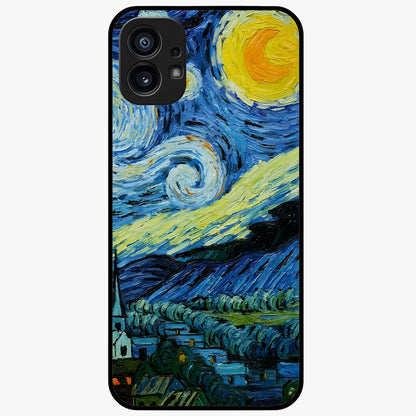 Van Gogh Art Glass Case showing flat back view with classic painterly artwork inspired by Van Gogh style and glossy glass finish.
