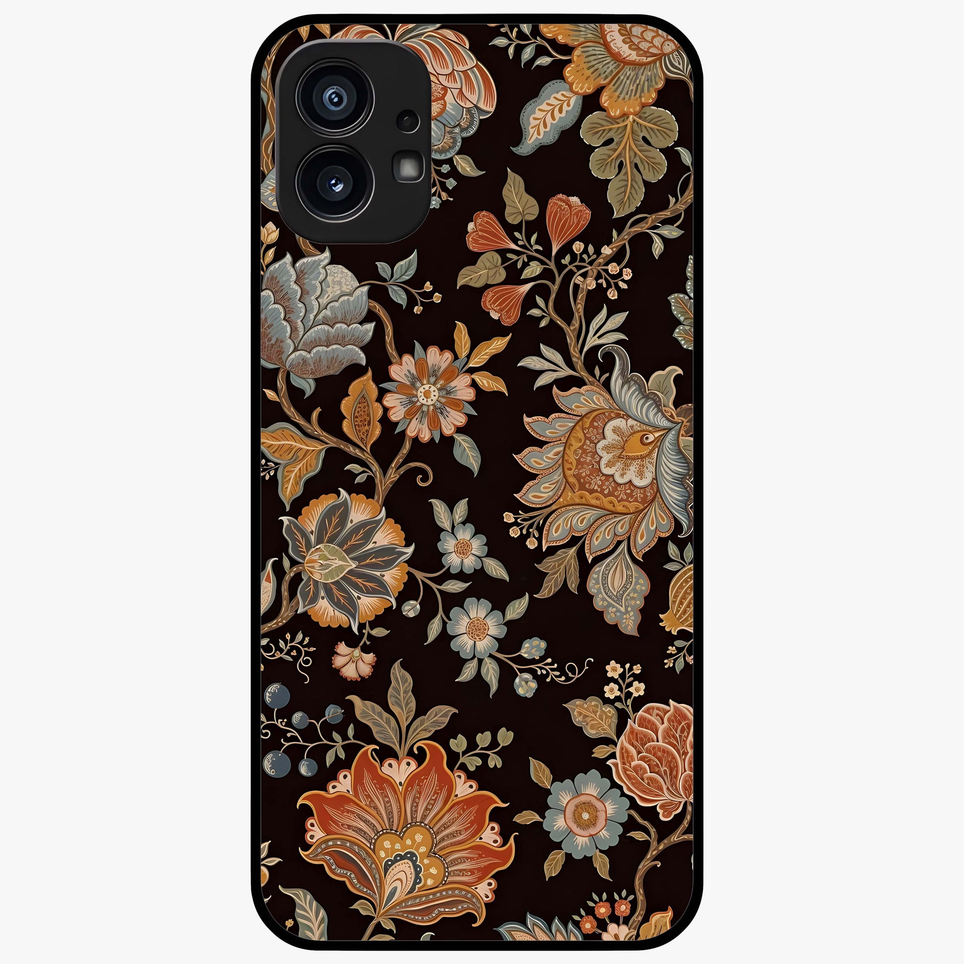 Vintage Floral Dream Glass Case showing flat back view with classic floral artwork and glossy glass finish.