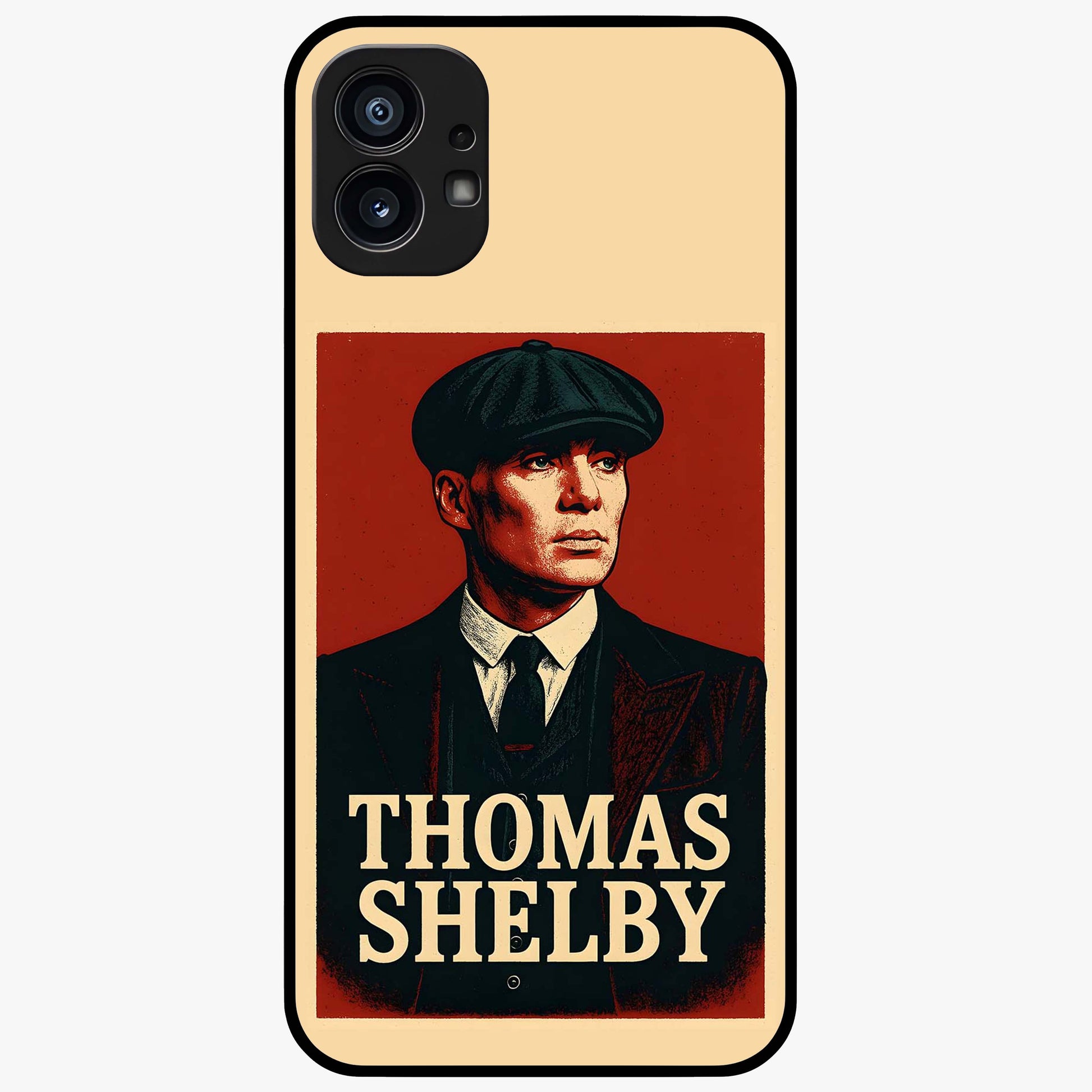 Vintage Mafia Authority Glass Case showing flat back view with bold vintage mafia inspired artwork and glossy glass finish.