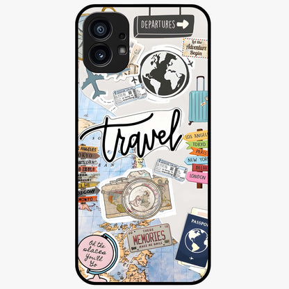 Wanderlust Journal Glass Case showing flat back view with travel inspired artwork and glossy glass finish.