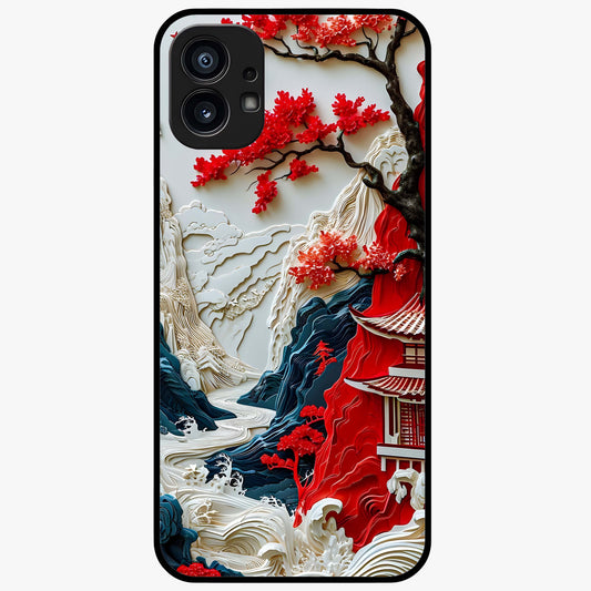 Whispers Of Sakura Waves Glass Case showing flat back view with cherry blossom wave artwork and glossy glass finish.