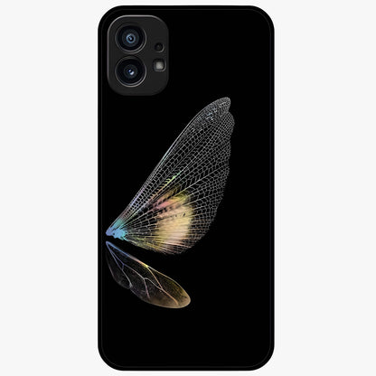 Whispers Of Wings Glass Case showing flat back view with graceful wing inspired artwork and glossy glass finish.