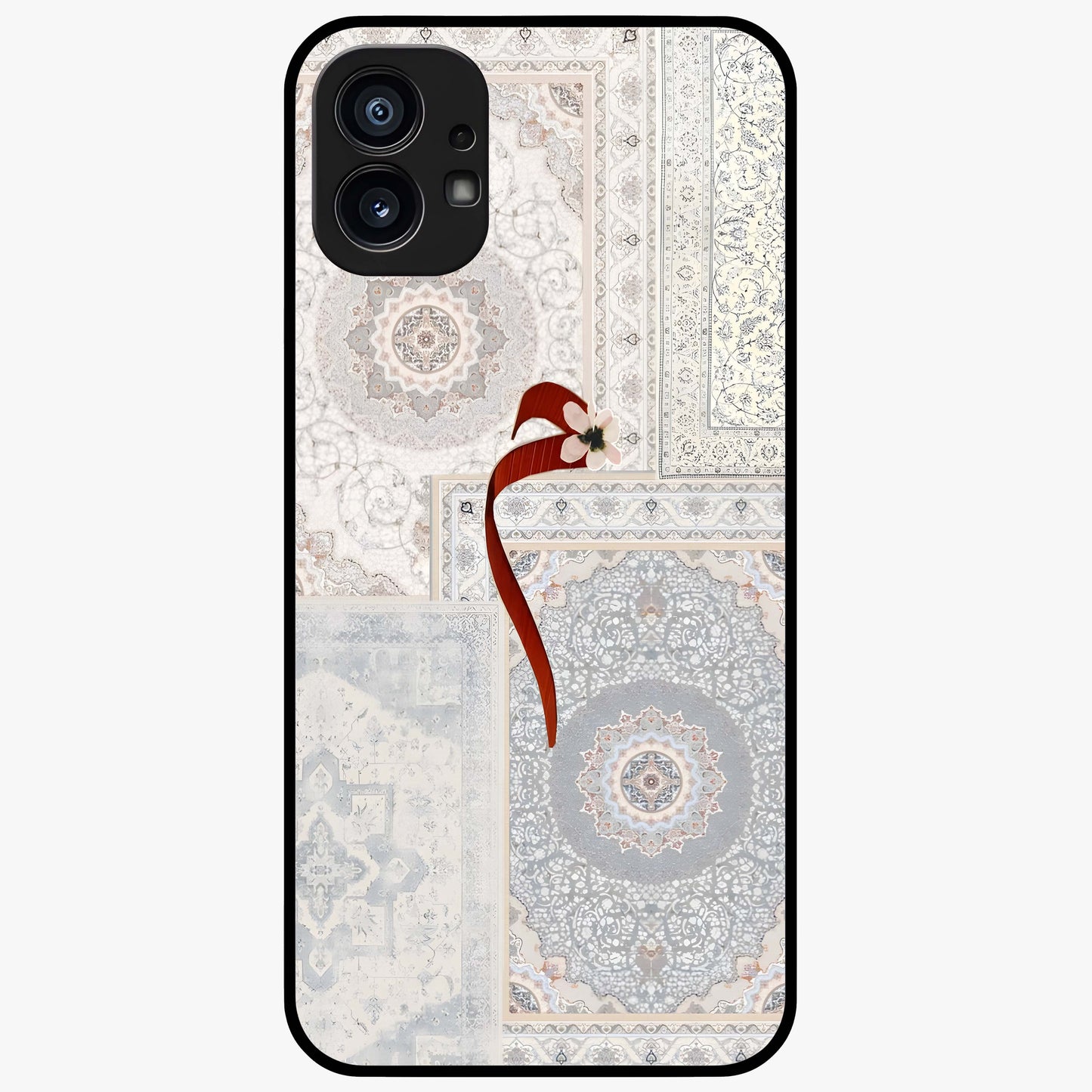 White Aesthetic Bow Glass Case showing flat back view with minimal bow artwork and glossy glass finish.