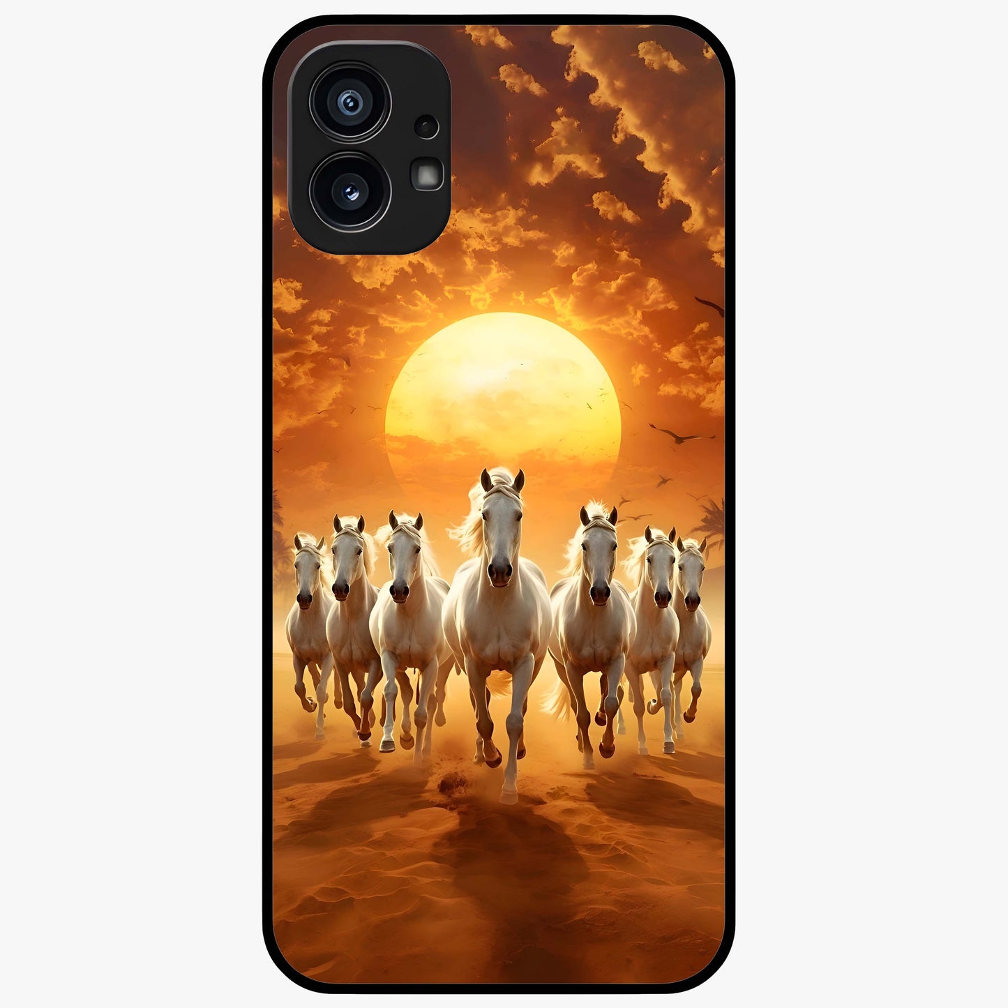 Wild Sunset Majesty Glass Case showing flat back view with majestic sunset landscape artwork and glossy glass finish.