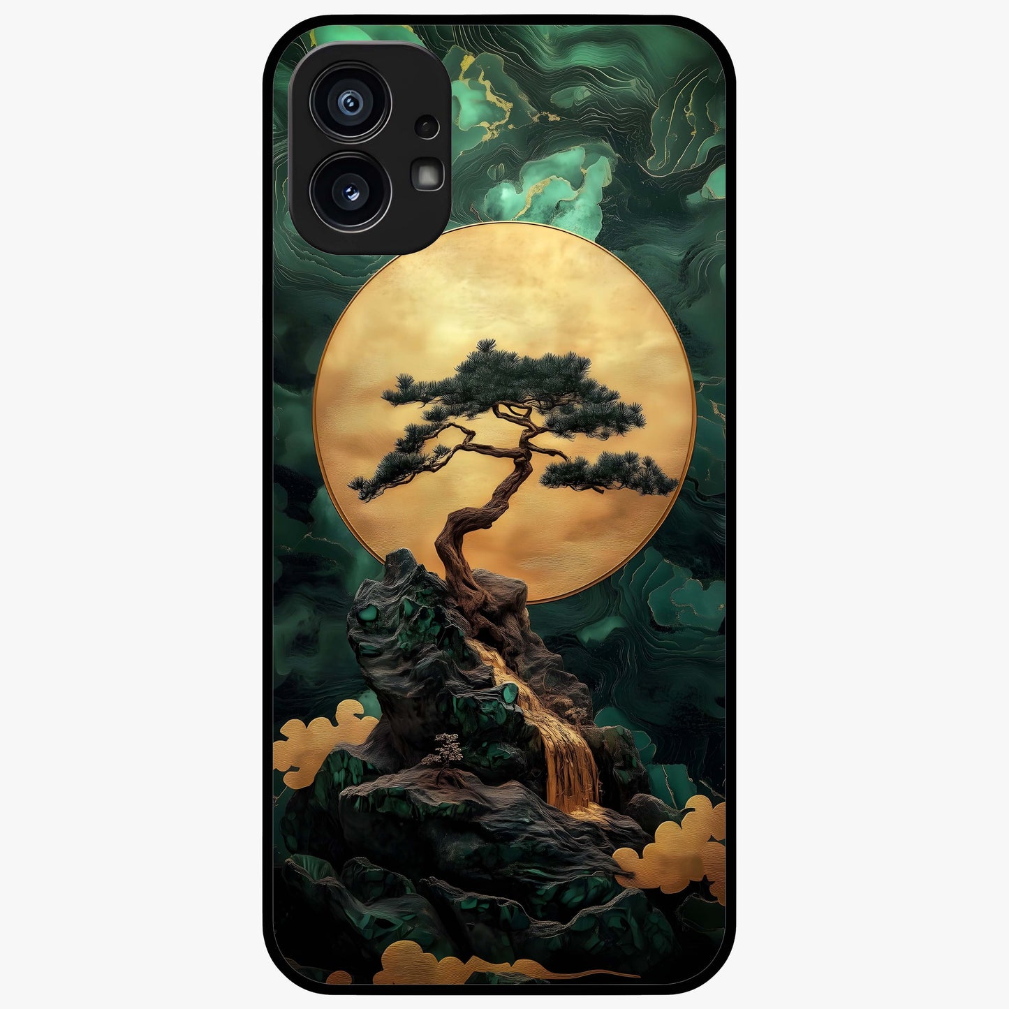 Zen Moon Rise Glass Case showing flat back view with calm moonrise artwork and glossy glass finish.
