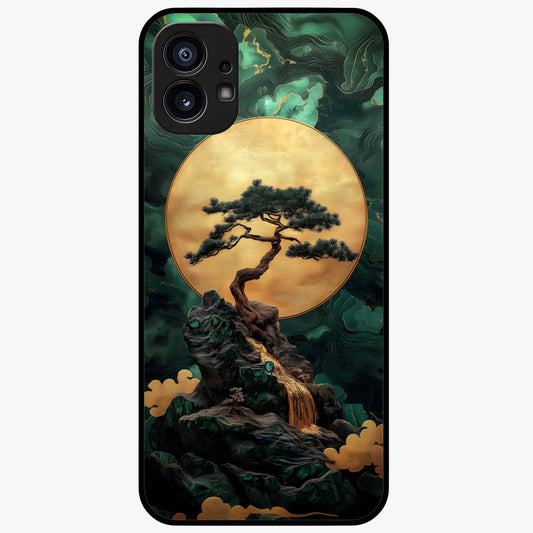 Zen Moon Rise Glass Case showing flat back view with calm moonrise artwork and glossy glass finish.