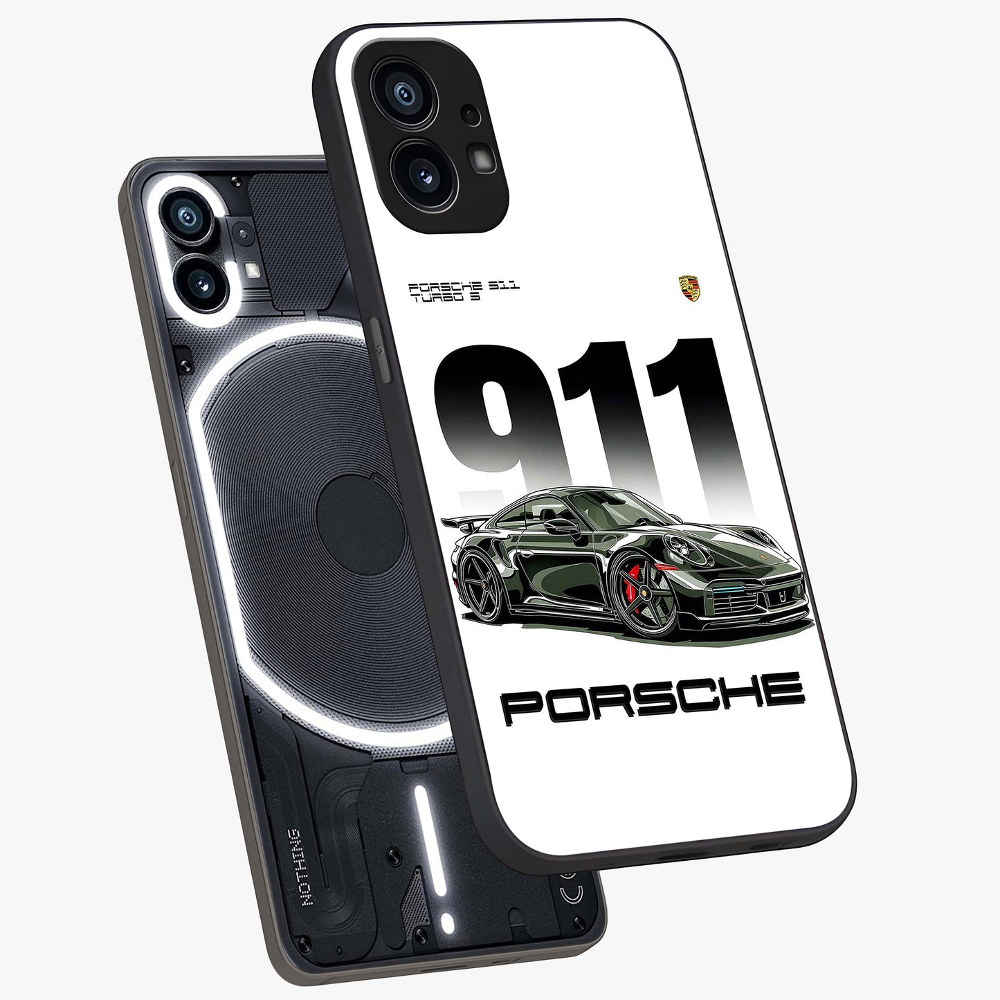 911 Turbo Dominance Glass Case displayed in premium angled mockup highlighting sporty car illustration and sleek glass surface.