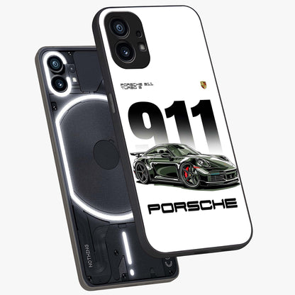 911 Turbo Dominance Glass Case displayed in premium angled mockup highlighting sporty car illustration and sleek glass surface.