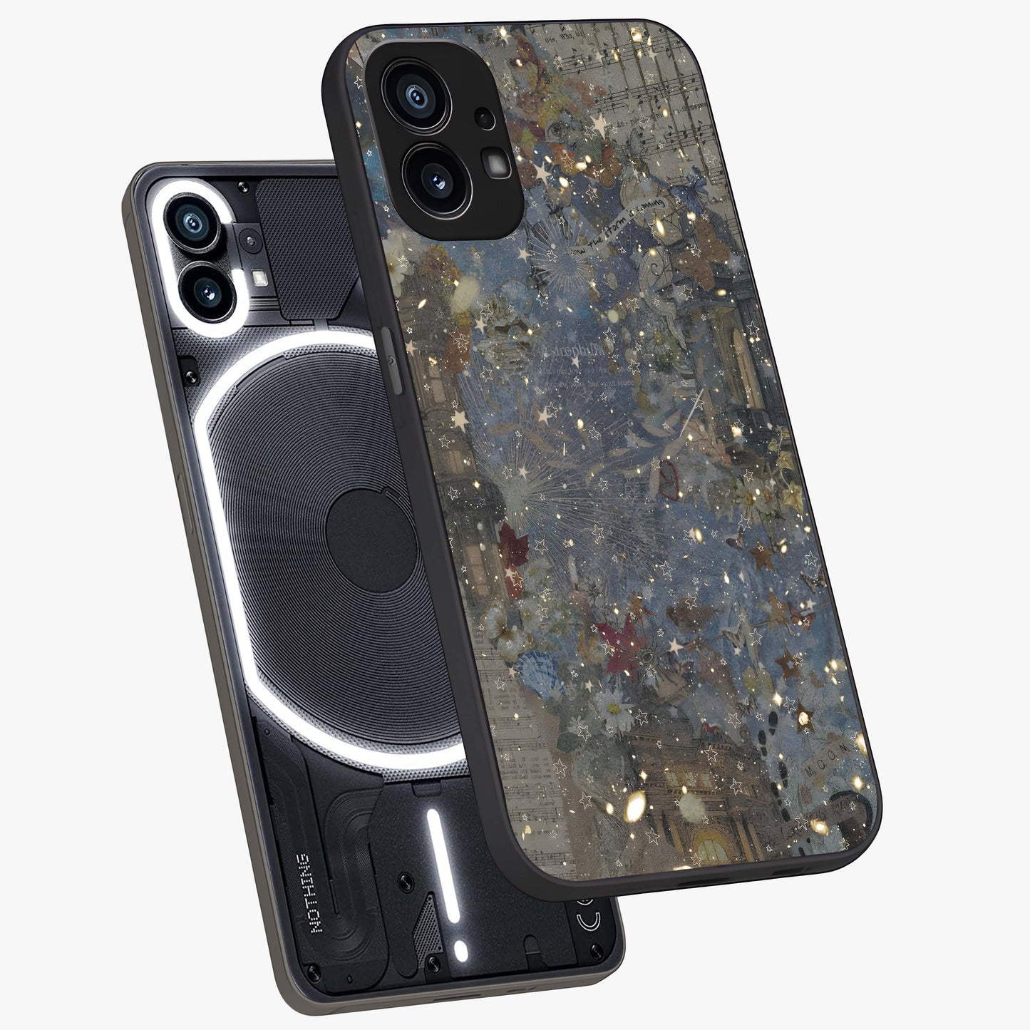 Aesthetic Astrolophia Glass Case displayed in angled mockup highlighting artistic aesthetic elements and smooth glass surface.