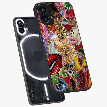 Beaded Fashion Jungle Glass Case displayed in angled mockup highlighting colorful fashion bead design and artistic pattern.