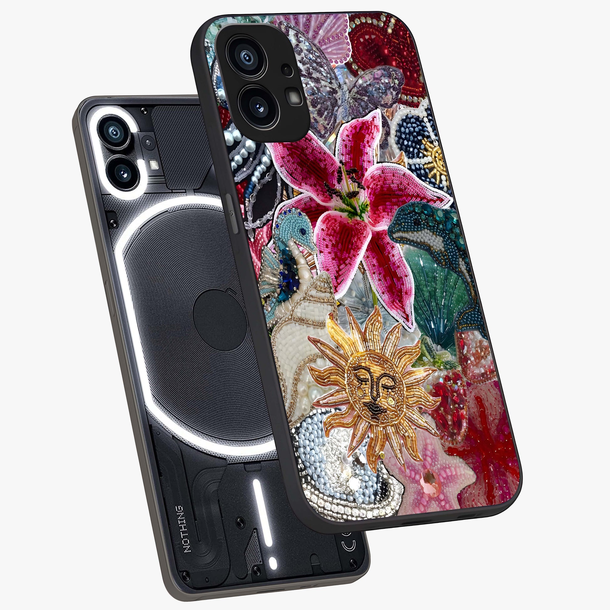 Beaded Garden Fantasy Glass Case displayed in angled mockup highlighting fantasy inspired floral bead pattern.