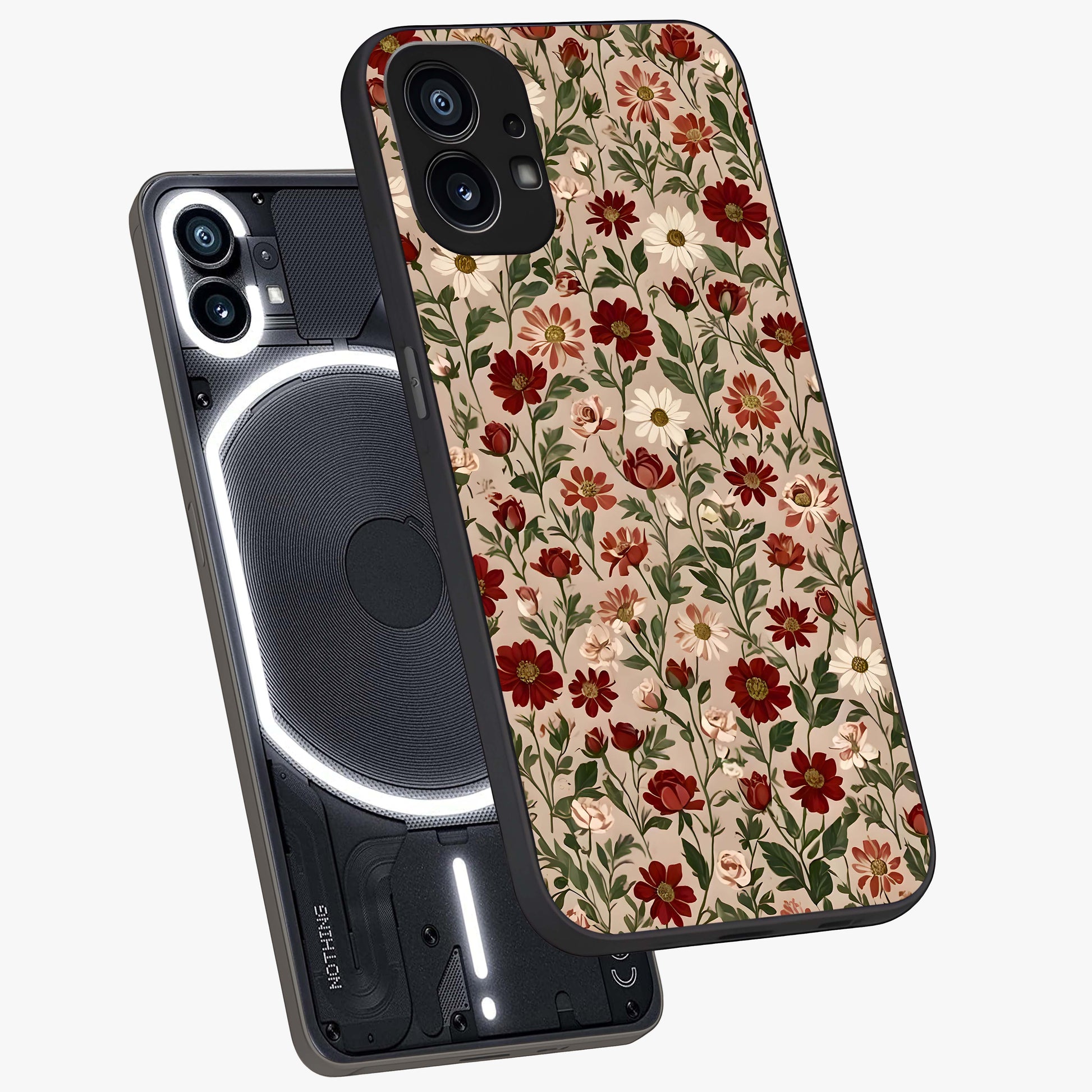 Biege Flower With Leaf Glass Case displayed in angled mockup highlighting minimal floral leaf design and elegant aesthetic.