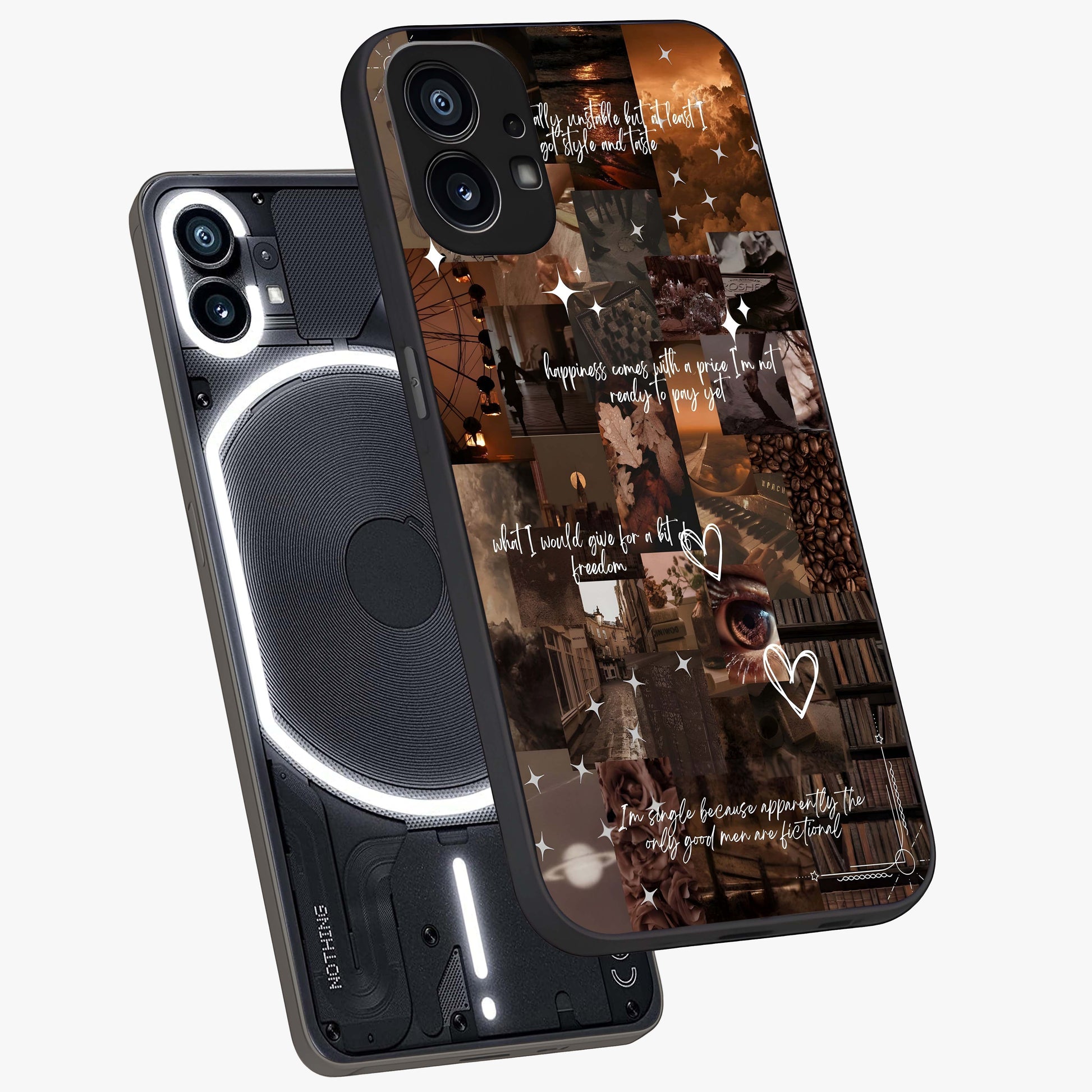 Bittersweet Aesthetic Chaos Glass Case displayed in angled mockup highlighting expressive abstract artwork and edgy aesthetic theme.