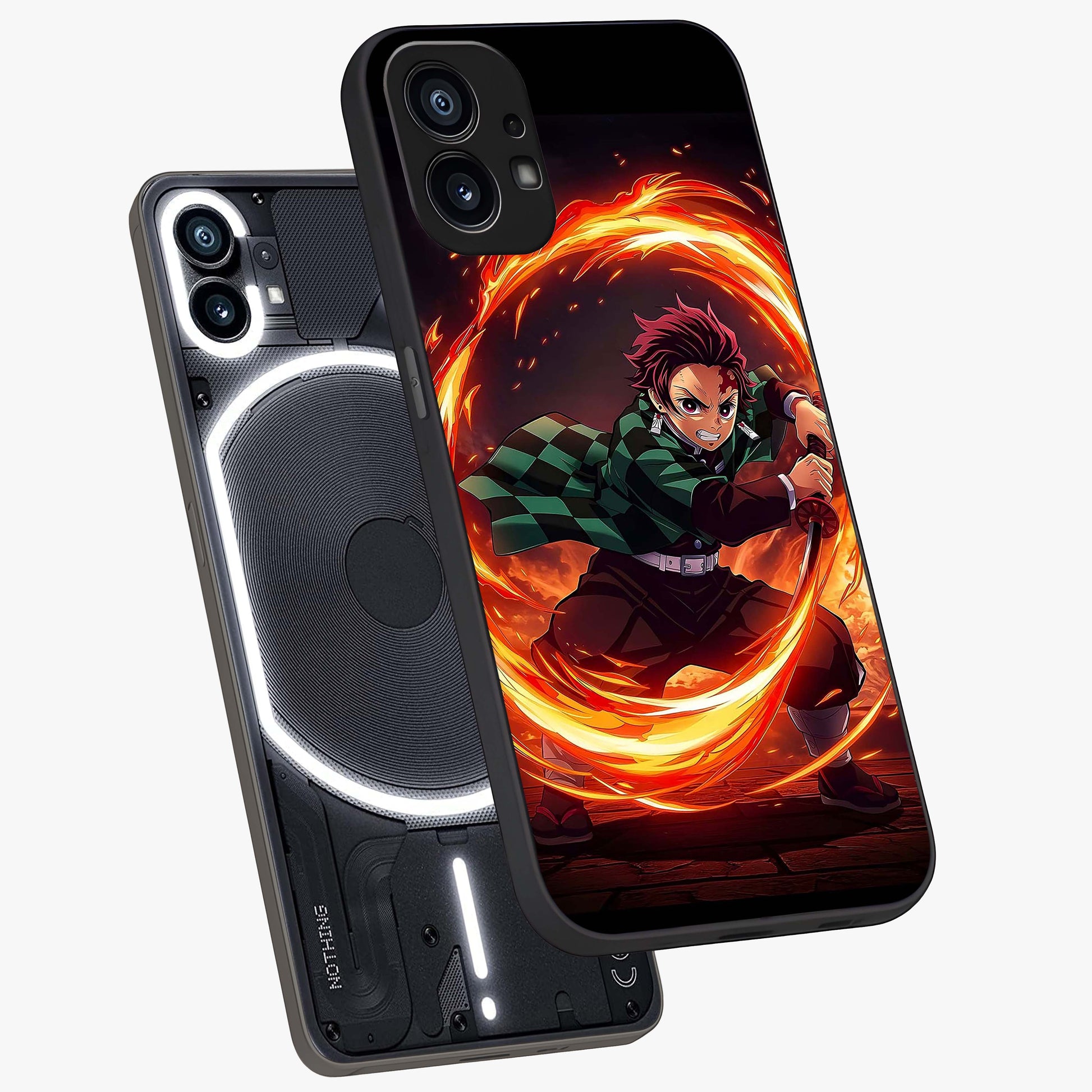 Blazing Sword Resolve Glass Case displayed in angled mockup highlighting powerful sword illustration and bold fantasy theme.