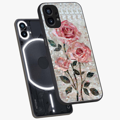 Blush Mosaic Bloom Glass Case displayed in angled mockup highlighting artistic mosaic flower pattern with aesthetic design.