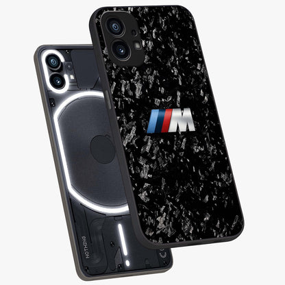 Carbon Speed Mark Glass Case displayed in angled mockup highlighting racing inspired carbon design and sleek aesthetic style.