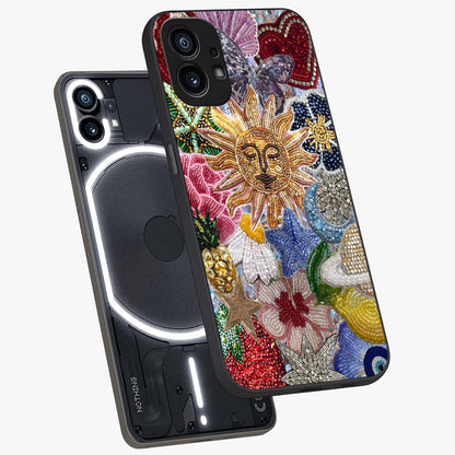 Celestial Floral and Playful Glass Case displayed in angled mockup highlighting playful floral design with dreamy celestial elements.