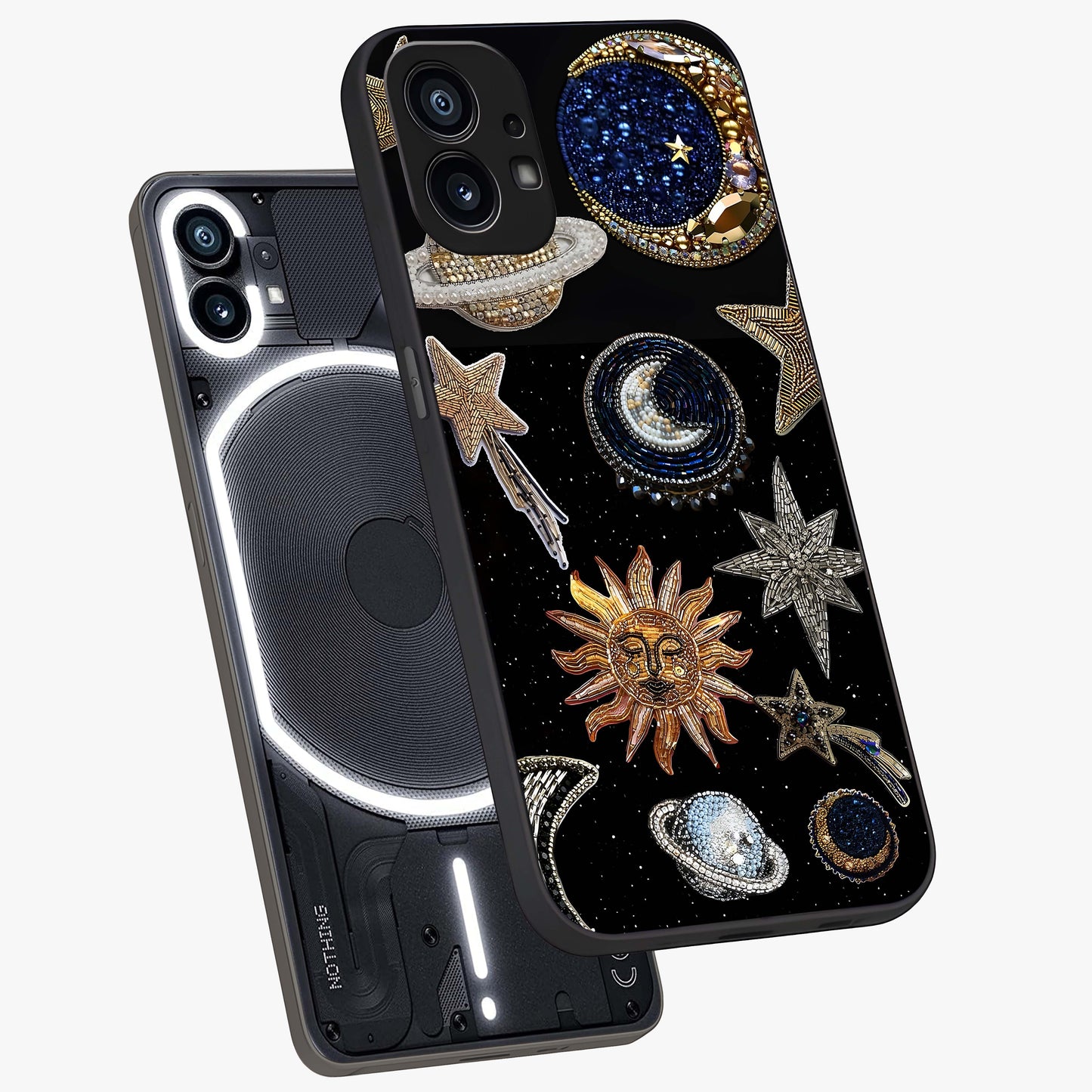 Celestial Gem Constellations Glass Case displayed in angled mockup highlighting gemstone inspired constellation design.