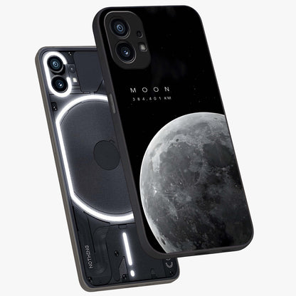 Cosmic Moon Glow Glass Case displayed in angled mockup highlighting celestial moon design with cosmic aesthetic theme.